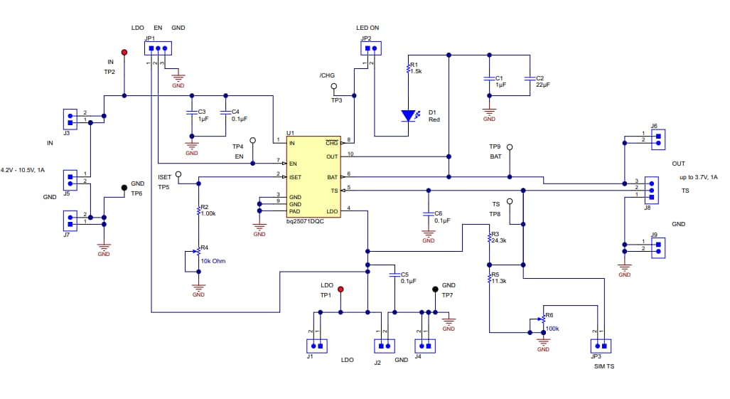 Schematic - Texas Instruments bq25071EVM-658 Evaluation Module (EVM)